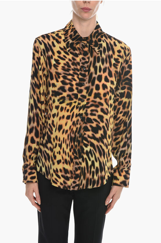 Shop Stella Mccartney Spread Collar Silk Shirt With Leopard Motif