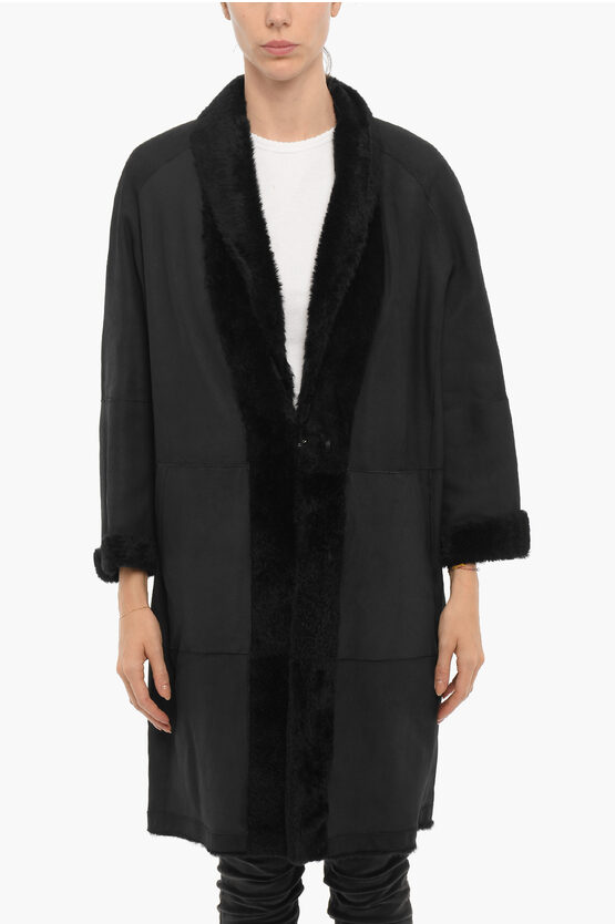 Woolrich Sprung Reversible Harray Shearling Coat In Black