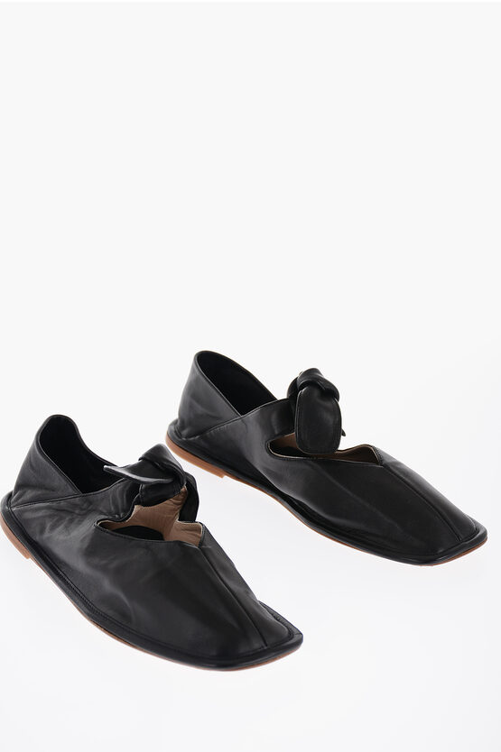 Hereu Square Toe Soft Leather Llasada Ballet Flats With Bow In Black