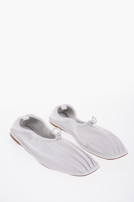 Hereu Square Toe Soft Leather Puntera Ballet Flats With Pleated De In White