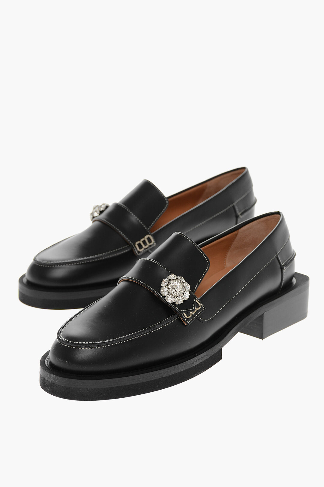 GANNI 黒 レザー フロントジップ プラットフォーム シューズ