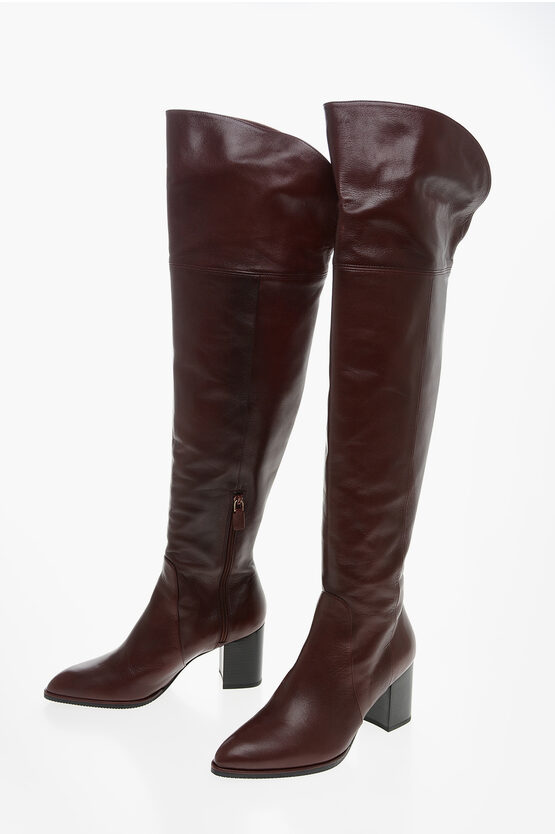 Stuart Weitzman Squared Heel Raylene Over The Knee Leather Boots 7cm In Brown