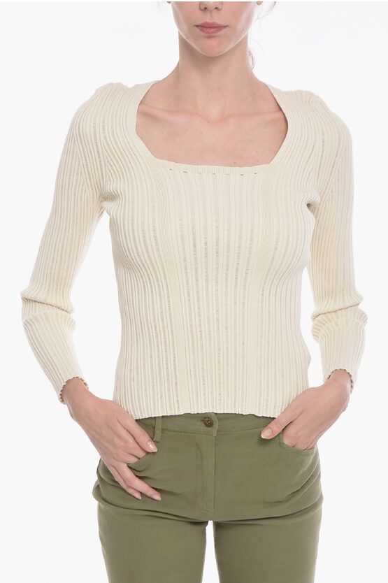 Aeron Squared Neck Finesse Ribbed Jumper In Metallic
