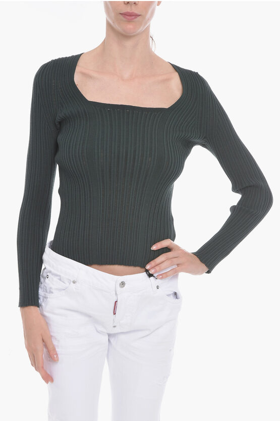 Aeron Squared Neck Finesse Ribbed Sweater In Black