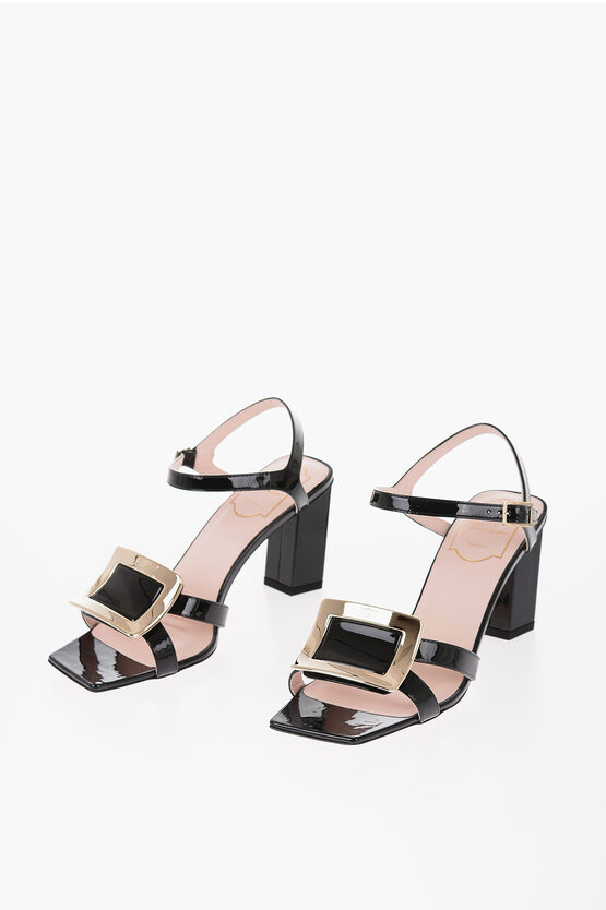 Shop Roger Vivier Squared Patent Leather Sandals With Statemente Buckle 7 Cm