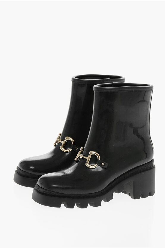 Shop Gucci Squared Toe Demetra Rubber Booties With Jewely Buckle 7cm