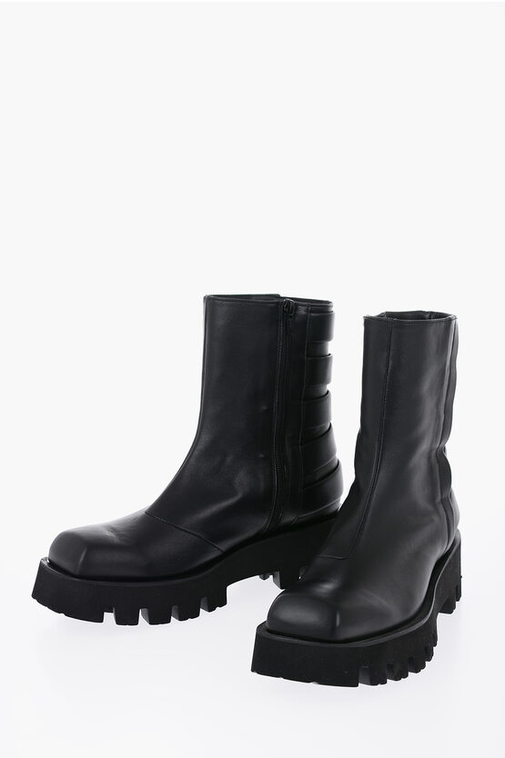 Paloma Barceló Squared Toe Leather Becca Boots 5,5cm In Black