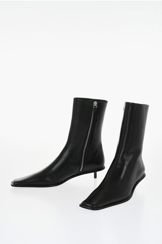 Jil Sander Squared Toe Leather Booties 3cm
