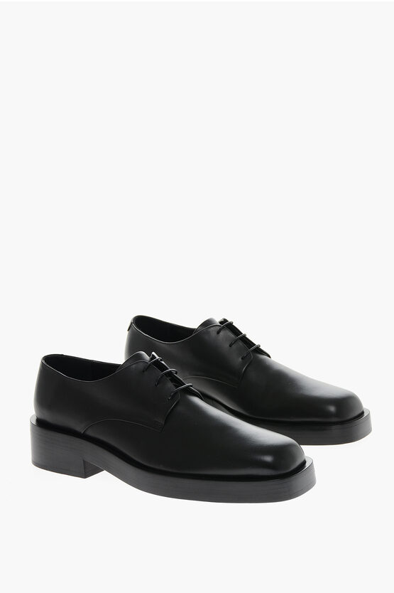 Shop Jil Sander Squared Toe Leather Derby Shoes