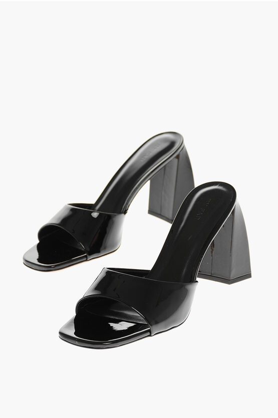 BY FAR SQUARED TOE MICHELE PATENT LEATHER MULES 7CM