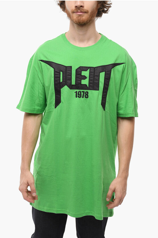 Philipp Plein Ss Pp1978 Crew-neck T-shirt With Embroidered Logo In Green