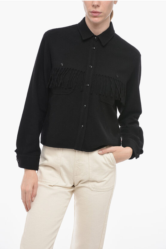 Woolrich Stag Over Fringed Shirt In Black