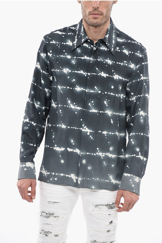 Jil Sander Standard Collar City Light Satin Shirt In Multi