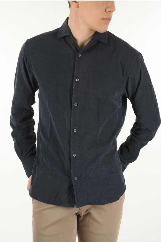 Corneliani Standard Collar Corduroy Shirt In Blue