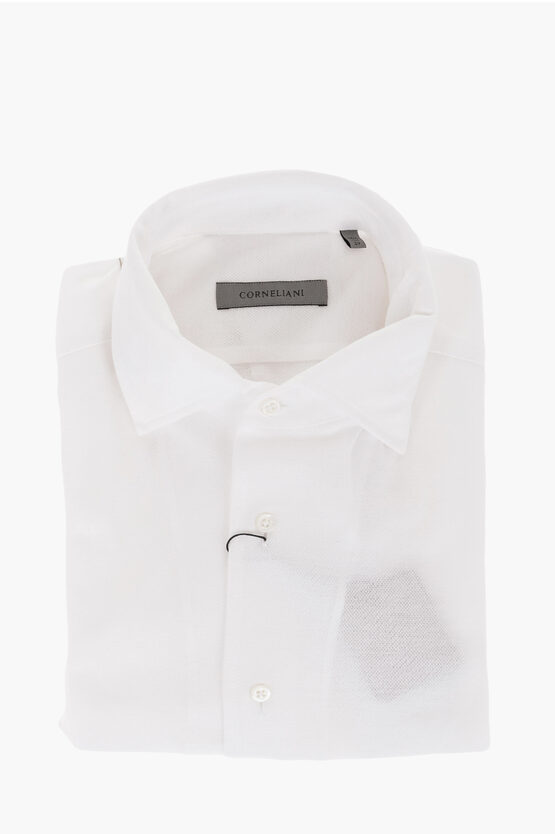 Corneliani Standard Collar Hopsack Cotton Shirt In White