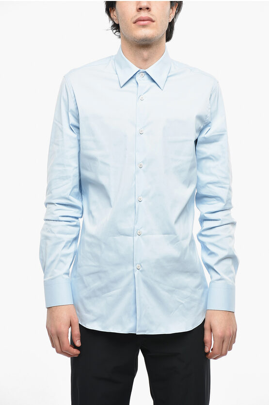 PRADA STANDARD COLLAR POPELINE COTTON SHIRT 