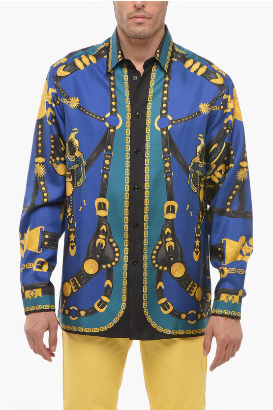 Shop Versace Standard Collar Printed Silk Shirt