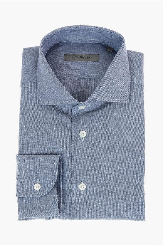 Corneliani Standard Collar Twill Cotton Shirt In Blue