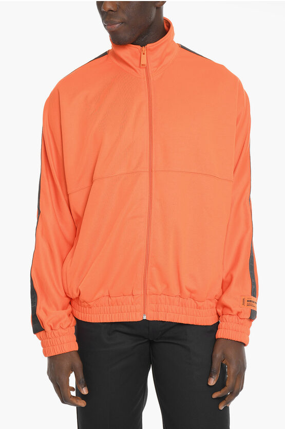 Heron Preston Standing Collar Zip-ip Sweatshirt With Contrast Logoed Bands In Orange