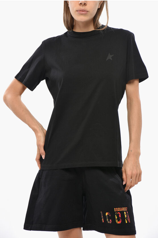 Golden Goose Star Cotton Crew-neck T-shirt With Ton On Ton Monogram In Black