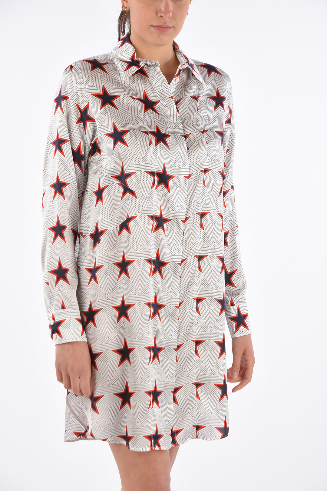 Star Printed Silk UNGHIA Shirtdress with Hidden Closure