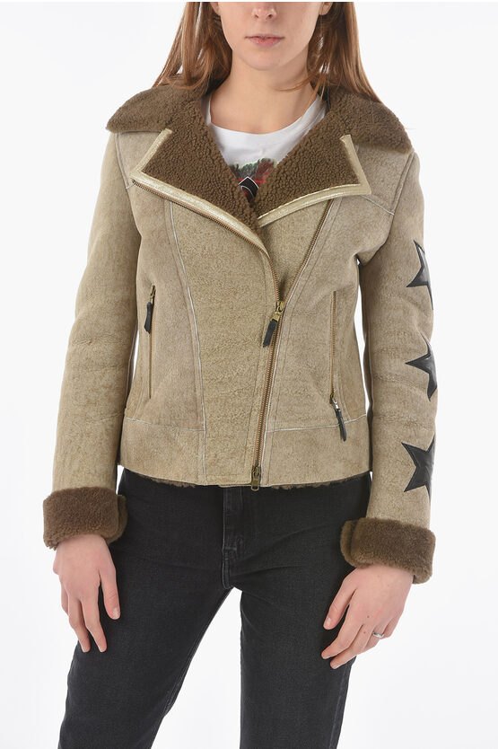 History Repeats Stars Embroidered Shearling Jacket In Brown