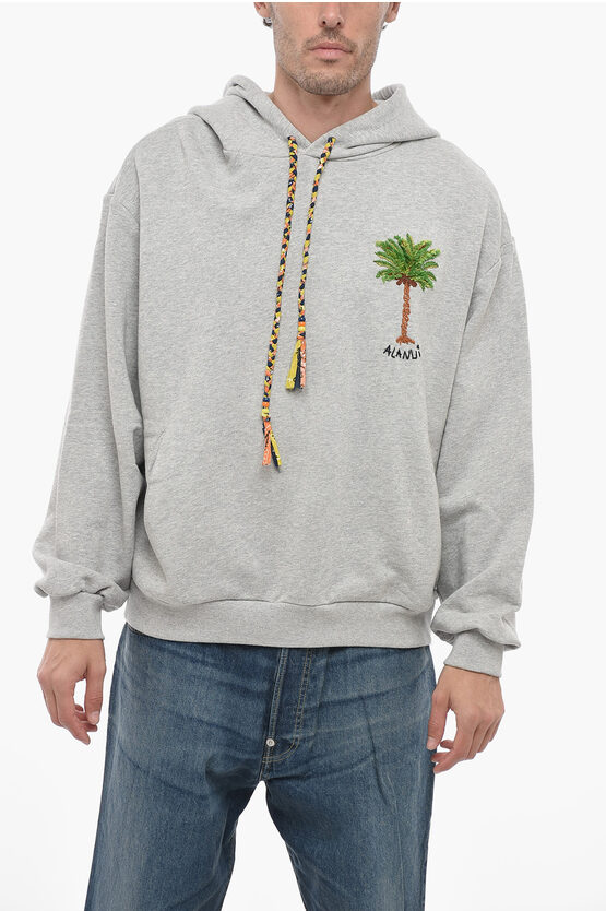 Alanui Stay Positive Hoodie Sweatshirt With Graphic Embroidery In Gray