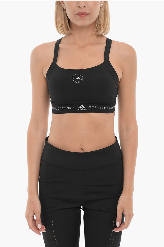 Adidas Originals Stella Mccartney Sports Crop Top With Cut-out Detail In Black