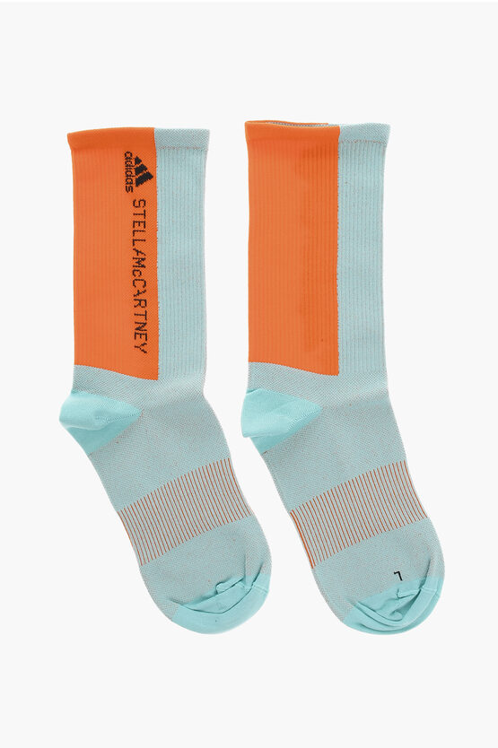 Adidas Originals Stella Mccartney Two-tone Ribbed Socks In Blue