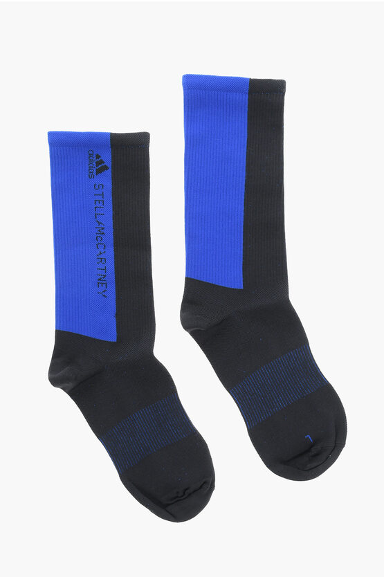 Adidas Originals Stella Mccartney Two-tone Ribbed Socks In Black