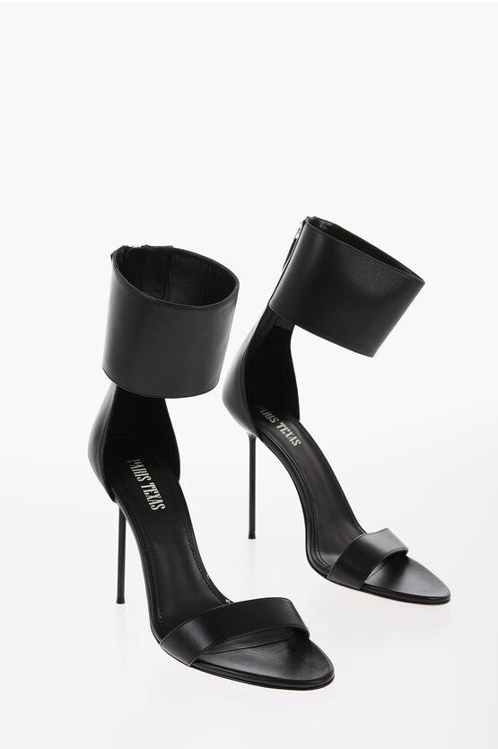 Paris Texas Stiletto Heel Leather Vanessa Ankle Strap 12cm In Black