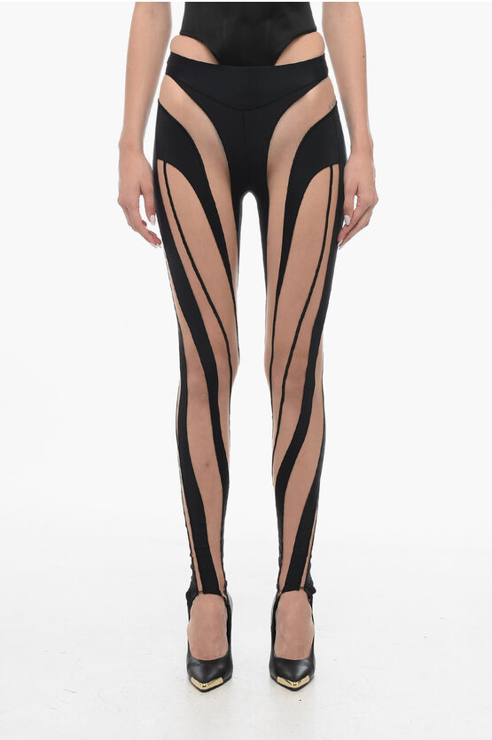 Shop Mugler Stirrup Leggins With Mesh Insert