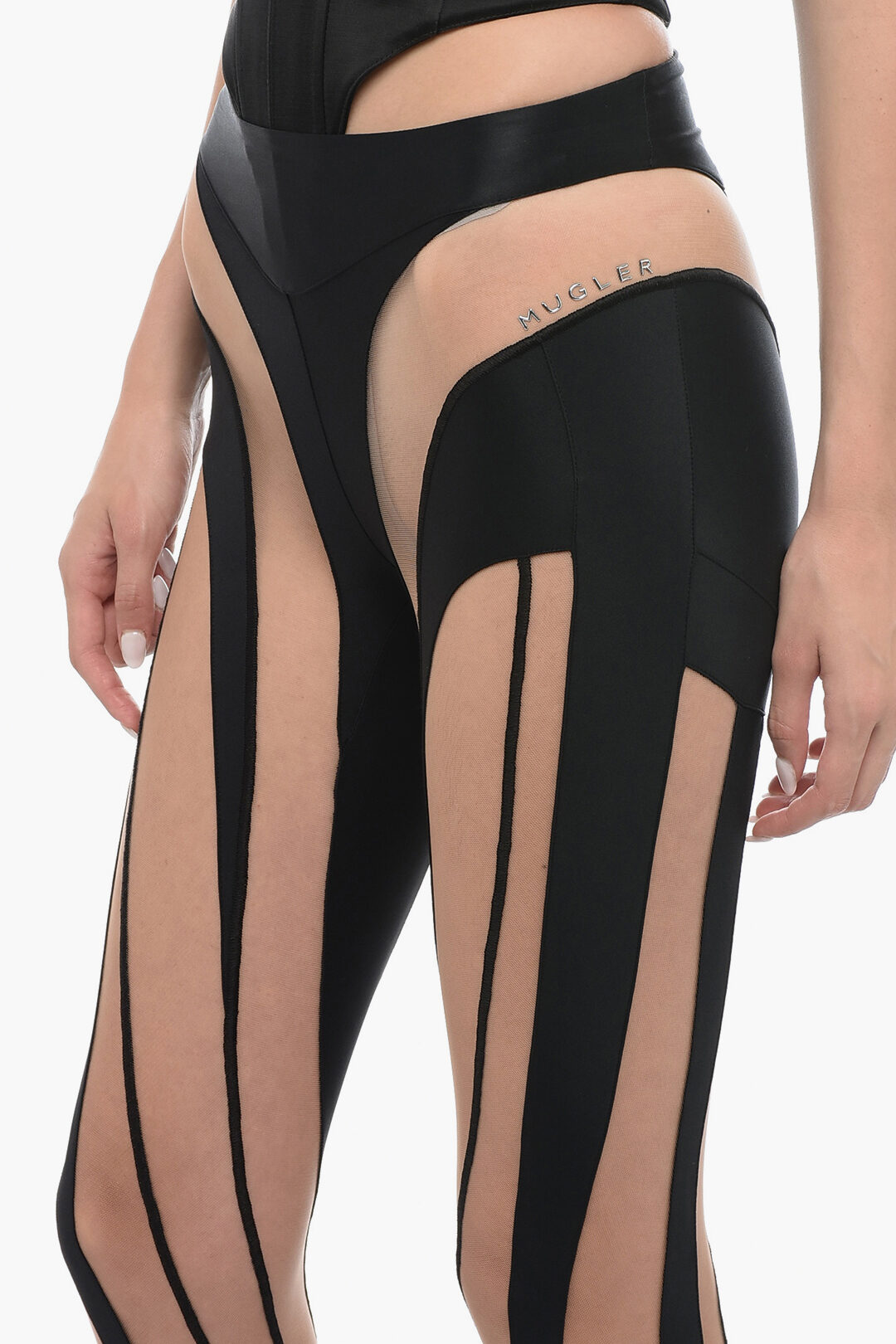 【Mugler】パネル stirrupレギンス Mugler Stirrup Leggins with Mesh Insert women - Glamood Outlet