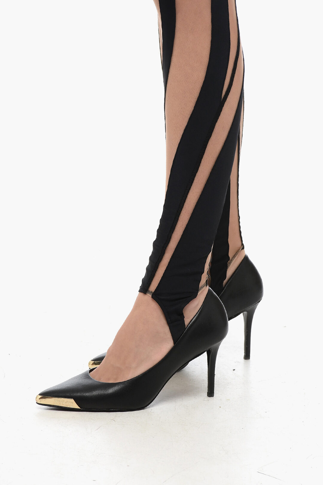 スパッツ・レギンス MUGLER Mesh insert leggings Paneled mesh and jersey leggings in black - Mugler | Mytheresa