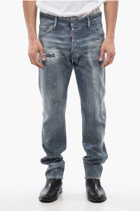 DSQUARED2 STONE WASHED COOL GUY JEANS WITH ALLOVER RHINESTONES 17 CM