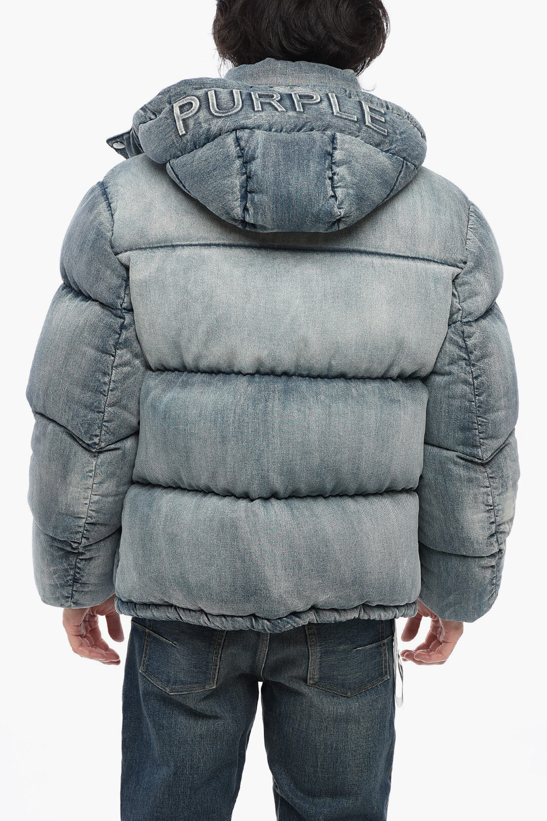 Denim Down Jacket With Scarf