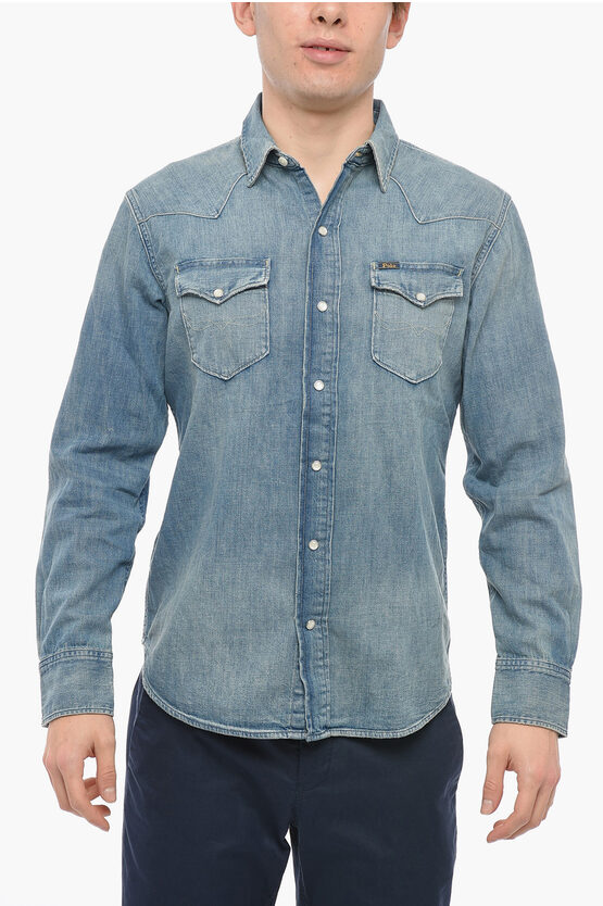 POLO RALPH LAUREN STONE WASHED DENIM SHIRT WITH BREAST-POCKETS