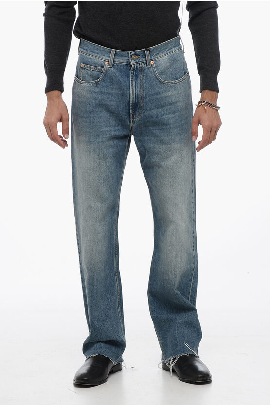 Shop Gucci Stone-washed Denims With Fringed Hem