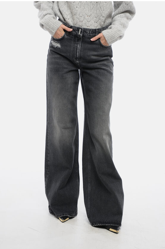 GIVENCHY STONE WASHED PALAZZO DENIMS WITH DISTRESSED DETAILS 32CM 