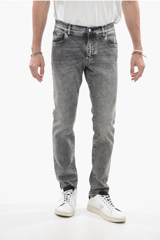 Shop Dolce & Gabbana Stone Washed Slim Fit Denims With Lived-in Effect 16cm