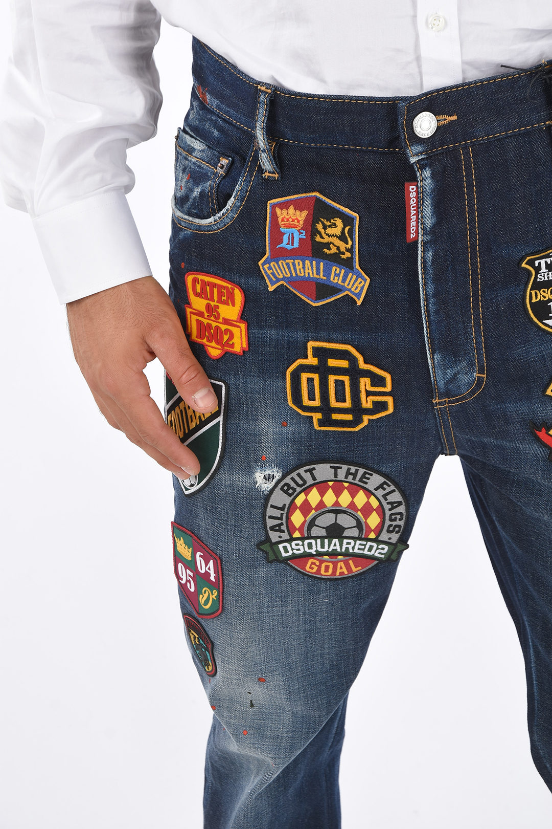 En team Supplement Resultaat Dsquared2 Stonewashed BRAD Jeans with Patches 19cm men - Glamood Outlet