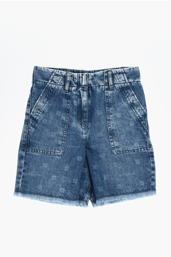 Givenchy Stonewashed Denim Shorts With Frayed Hem