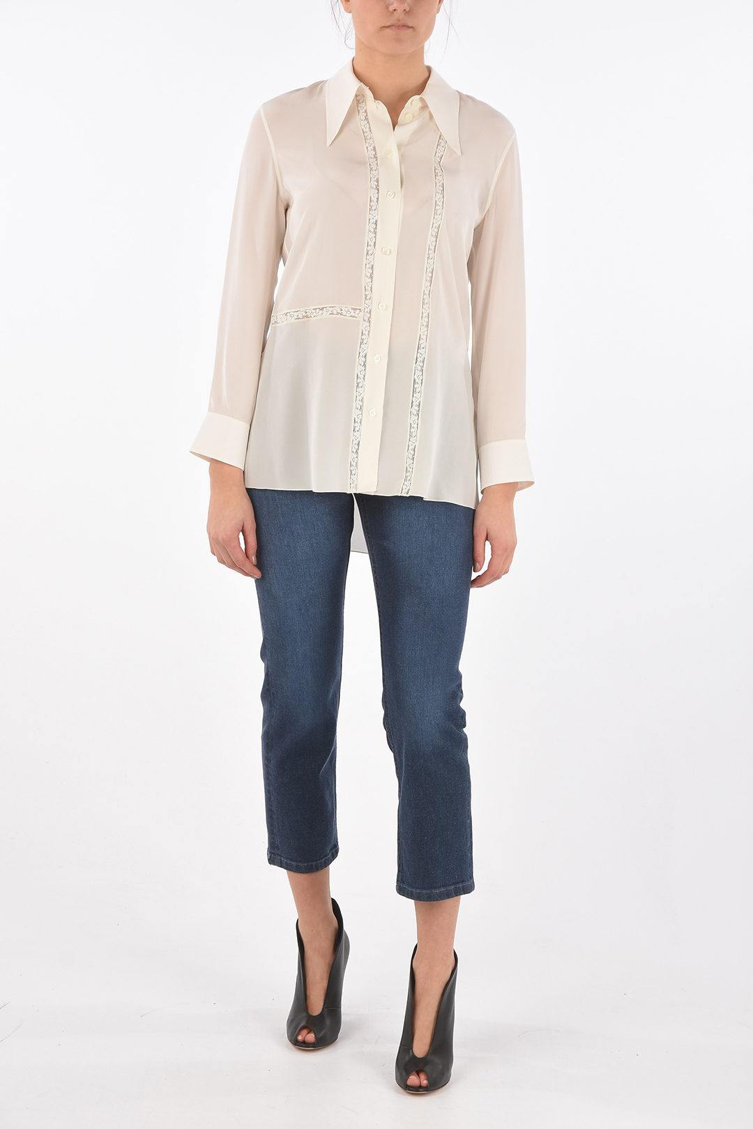 Chloe Straight Collar Lace Insert Silk 
