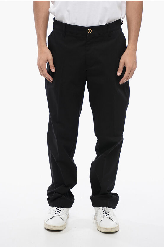 Versace Straight-fit Chino Pants With Medusa Details In Black