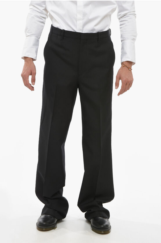 Prada Straight Fit Cover Pants With Side Satin Bands In Black