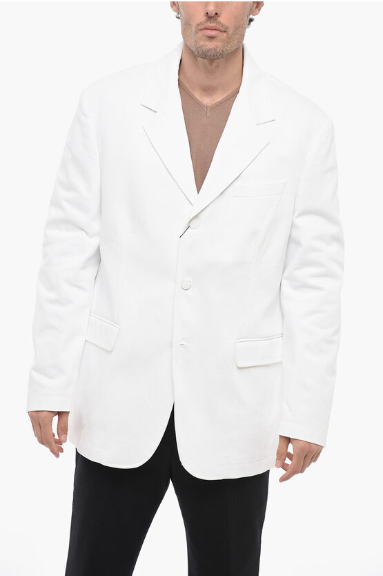 Raf Simons Straight Fit Denim Blazer With Notch Lapel In White