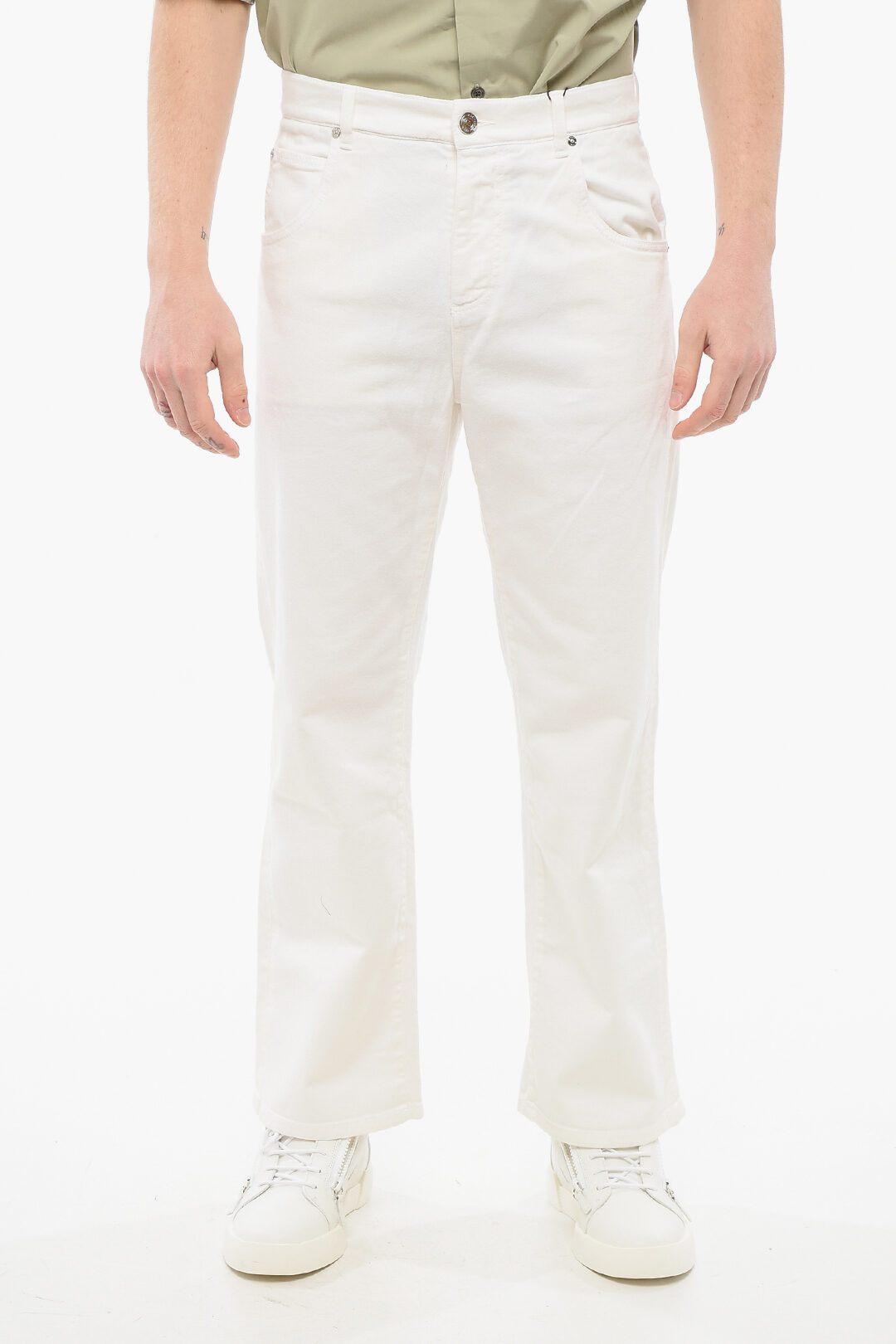 【関税・送料込み】ETRO JEANS WHITE COTTON DENIM JEANS Etro Straight Fit Denims with Embroidered Logo 24cm men