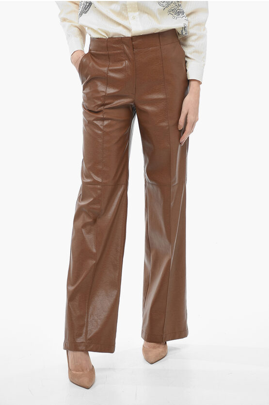 Msgm Straight Fit Eco-leather Pants In Brown
