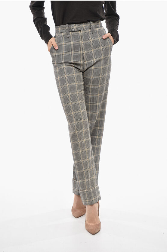 Shop Gucci Straight Fit Flax Blend Pants With District Check Motif