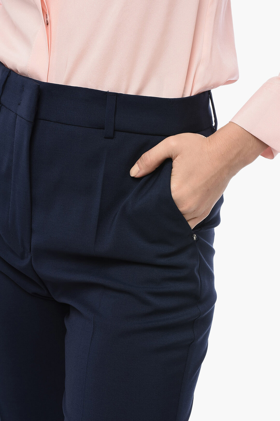 スラックス HUECLOSET Wool Belt Two Tuck Wide Slacks SW55 Sportmax Straight Fit HANGAR Wool Pants with Concealed